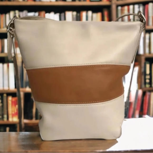 Coach Vtg Cream & Tan Legacy 2-Way Color Block Handbag - Picture 1 of 10